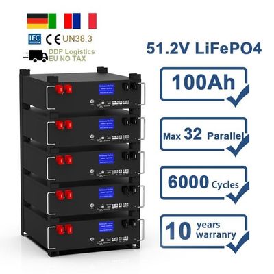 51.2V 100Ah BMS 5kw Diy LiFePO4 Baterai penyimpanan energi surya rumah tangga yang dapat ditumpuk