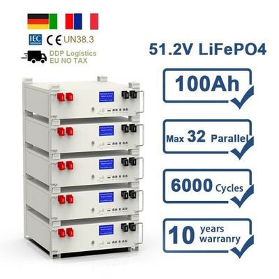 10 Tahun Garansi 51.2V 5Kwh Lithium Ion Rechargeable Pack 100Ah LiFePO4 Baterai