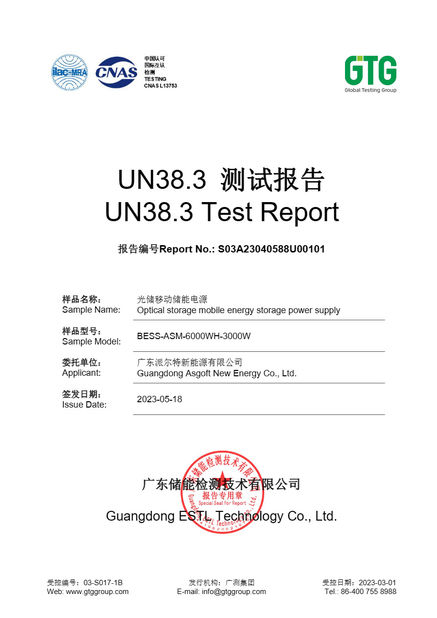 Cina Guangdong Asgoft New Energy Co., Ltd. Sertifikasi